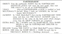 EARTHSHAKER (Williams) Score Card