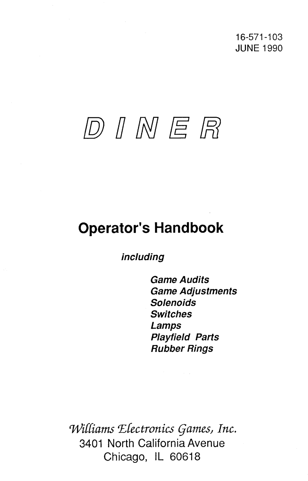 DINER (Williams) Operator's Handbook