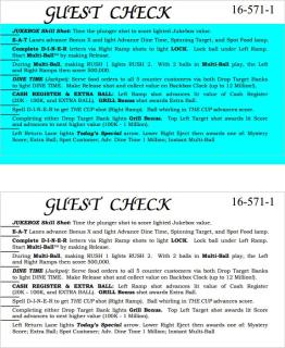 DINER (Williams) Score Card