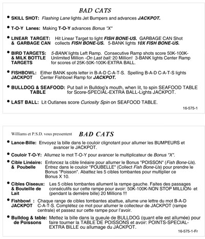 BAD CATS (Williams) Score Cards