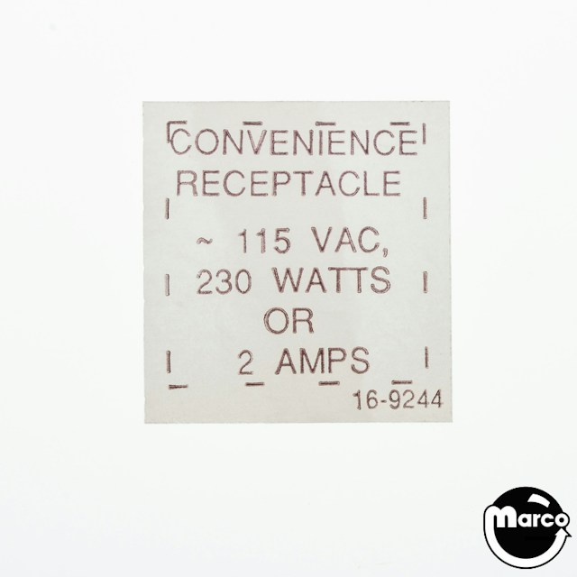 Label convenience receptacle rating Williams