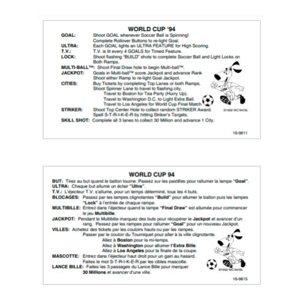 WORLD CUP SOCCER (Bally) Score Card