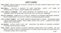 DIRTY HARRY (Williams) Score Cards