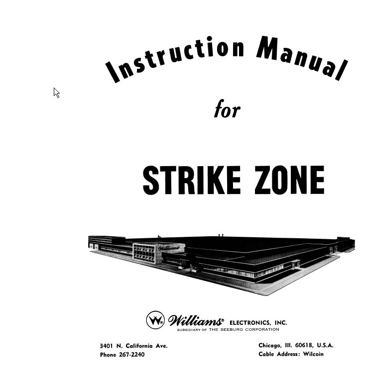 16A-371 - STRIKE ZONE Pinball (Williams) Manual & Schematic