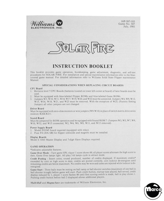 SOLAR FIRE (Williams) Handbook
