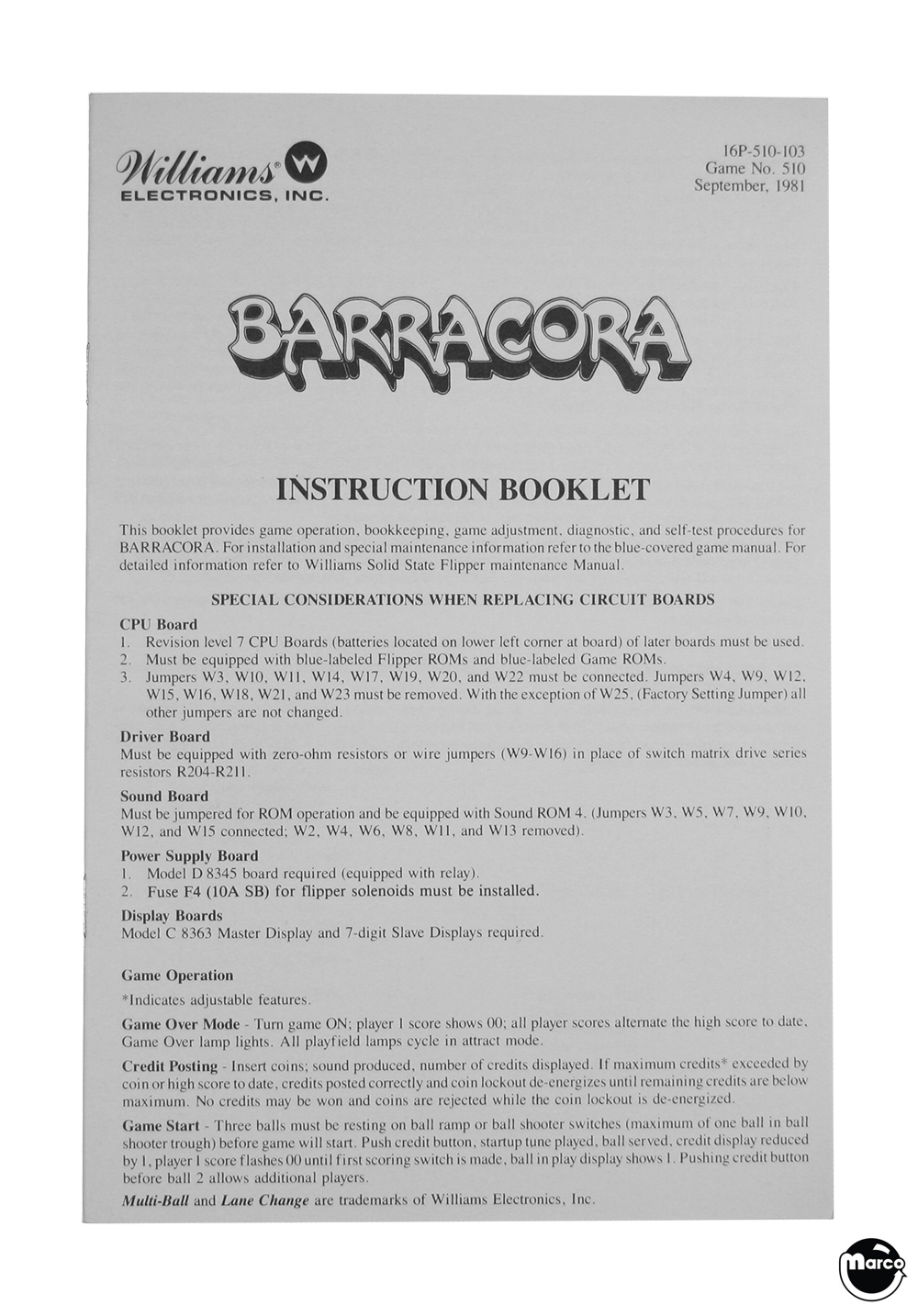BARRACORA (Williams) Handbook