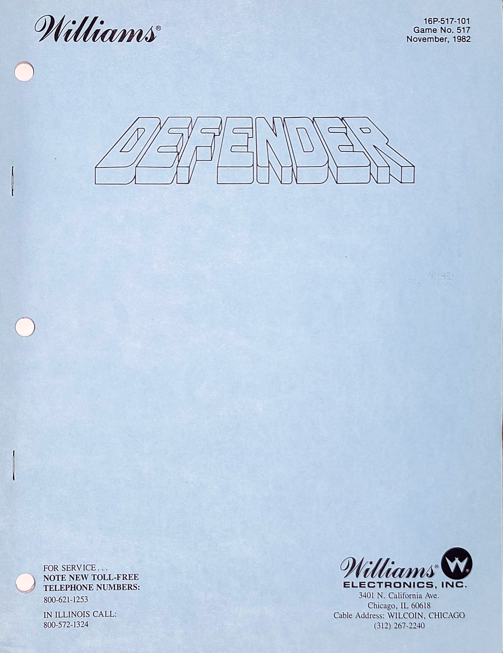 DEFENDER Pinball (Williams) Manual