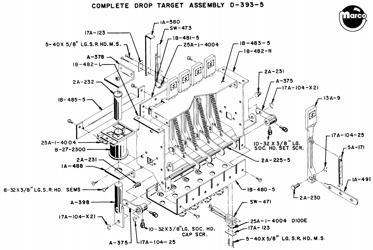 Drop target bottom plate Stern SEI 5 bank