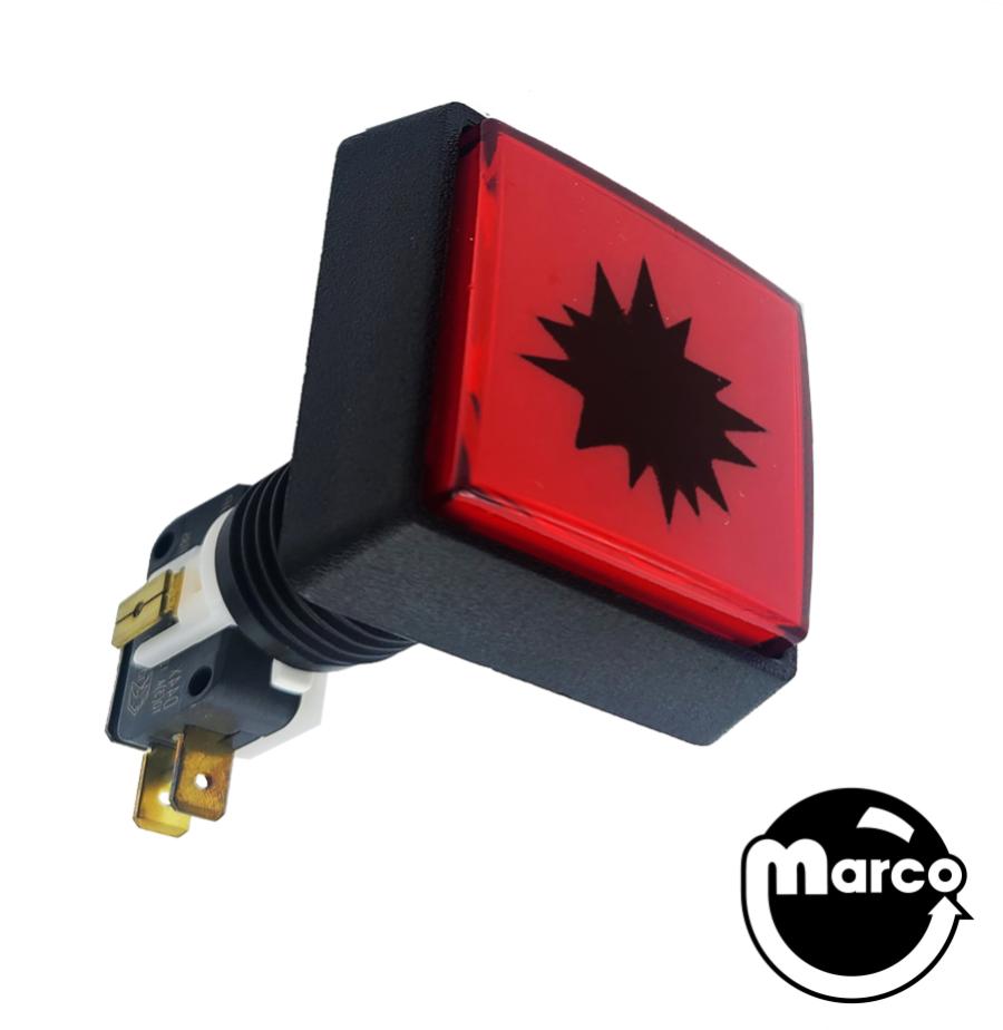 Pushbutton 2 inch square red starburst