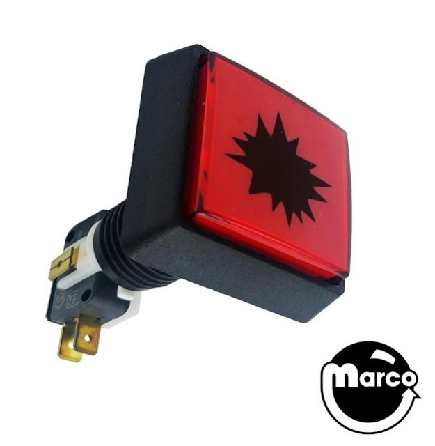 Pushbutton 2 inch square red starburst