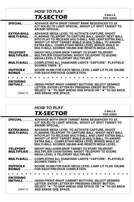 TX SECTOR (Gottlieb) Score cards (4)