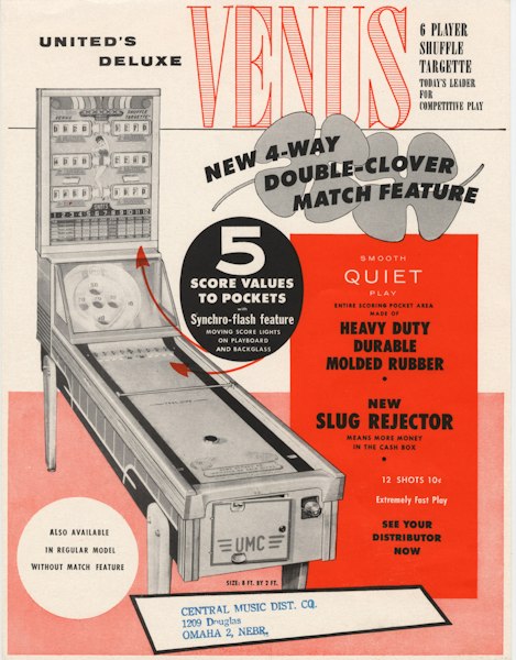 2612 - VENUS Shuffle Targette (United) - Marco Specialties Pinball Parts