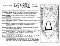 BAD GIRLS (Gottlieb) Score cards (4)