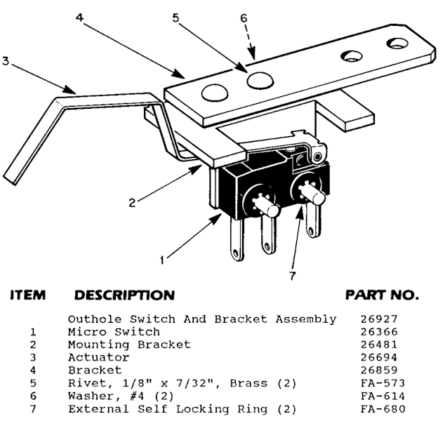 26366 - Microswitch outhole Gottlieb - Marco Specialties Pinball Parts