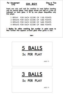 OH BOY (Williams) Score Cards (2)