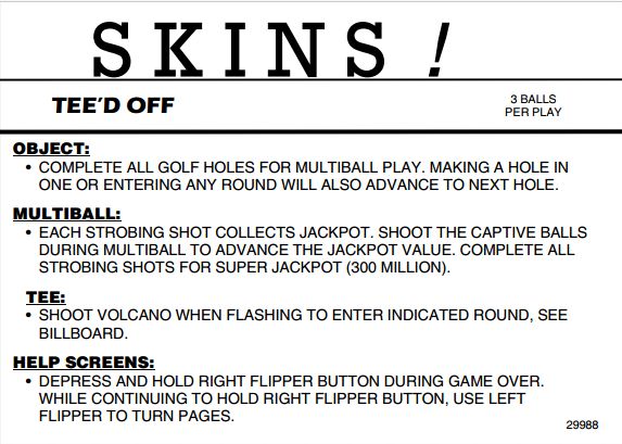 TEED OFF (Gottlieb) Score Cards (2)