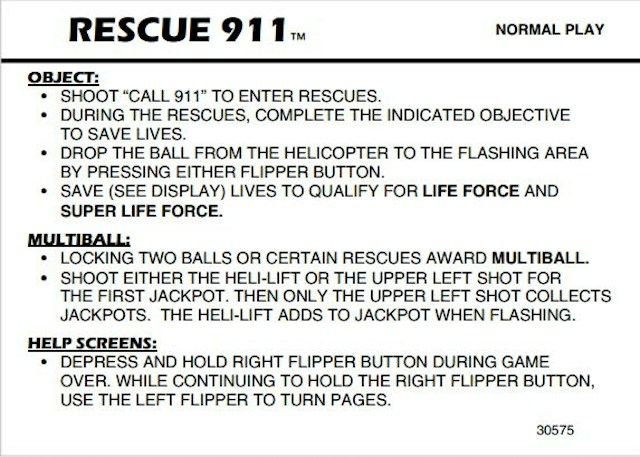 RESCUE 911 (Gottlieb) Score Cards (4)