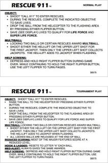 RESCUE 911 (Gottlieb) Score Cards (4)