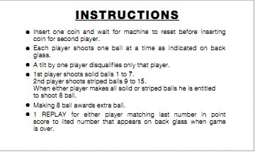8 BALL (Williams 1966) Score Cards