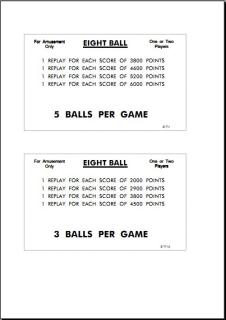 8 BALL (Williams 1966) Score Cards