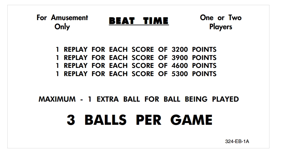 BEAT TIME (Williams) Score Cards (4)