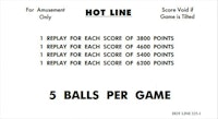 HOT LINE (Williams) Score cards (6)