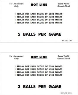 HOT LINE (Williams) Score cards (6)
