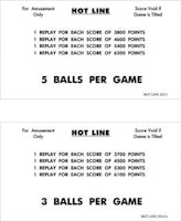 HOT LINE (Williams) Score cards (6)