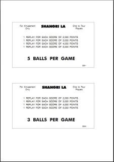 SHANGRI-LA (Williams) Score cards (4)