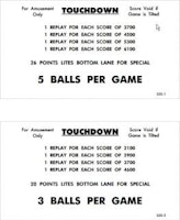 TOUCHDOWN (Williams) Score cards (4)