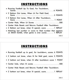 TOUCHDOWN (Williams) Score cards (4)