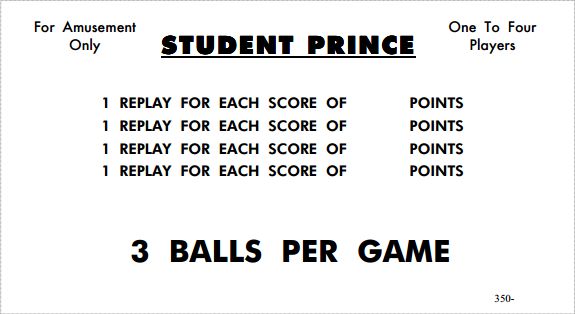 STUDENT PRINCE (Williams) Score Cards