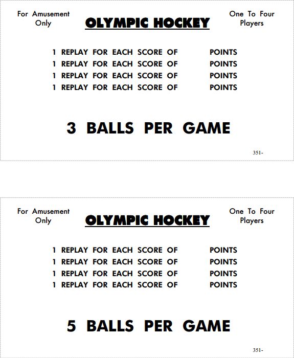 OLYMPIC HOCKEY (Williams) Score Cards