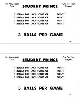 STUDENT PRINCE (Williams) Score Cards