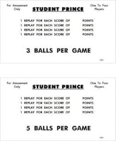STUDENT PRINCE (Williams) Score Cards