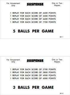 SUSPENSE (Williams 1969) Score Cards (4)