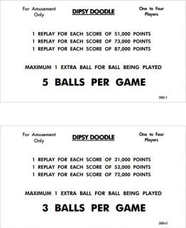 DIPSY DOODLE (Williams) Score Cards (6)