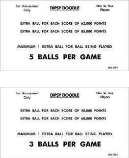 DIPSY DOODLE (Williams) Score Cards (6)