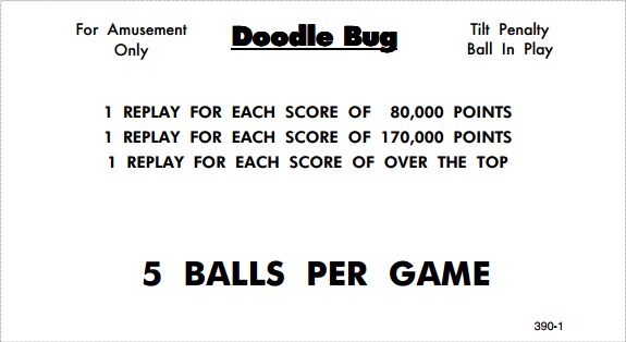 DOODLE BUG (Williams) Score Card Set