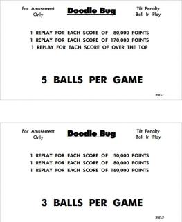 DOODLE BUG (Williams) Score Card Set