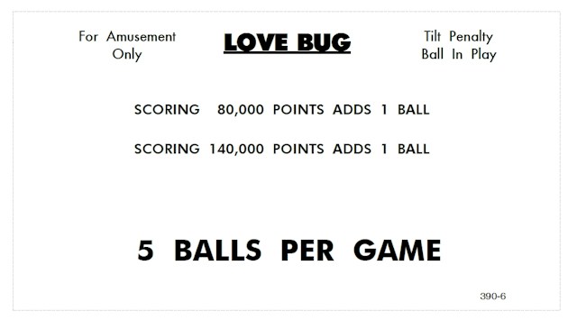 LOVE BUG (Williams) Score Card Set