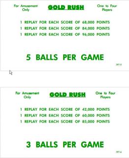 GOLD RUSH (Williams) Score card set (10)
