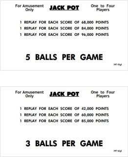 JACK POT (Williams 1971) Score card