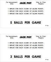 JACK POT (Williams 1971) Score card