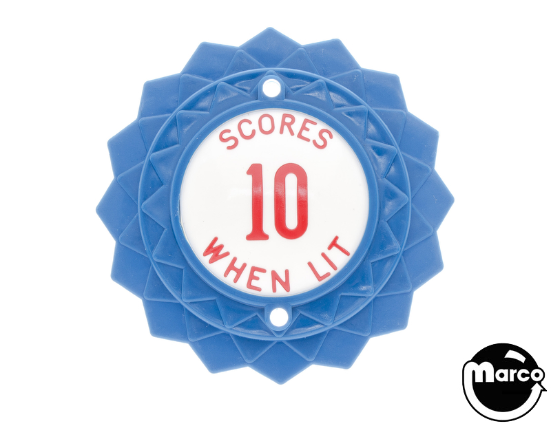 Pop bumper cap daisy dome blue 'Scores 10 When Lit' red