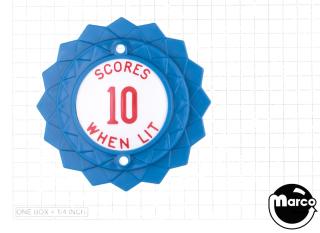 Pop bumper cap daisy dome blue 'Scores 10 When Lit' red