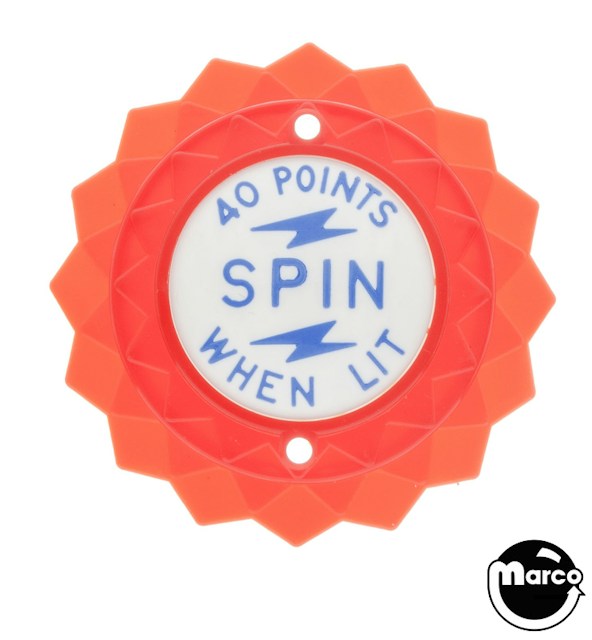Pop bumper cap daisy dome red '40 Points Spin W/L' blue