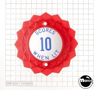 Pop bumper cap daisy dome red 'Scores 10 When Lit' blue