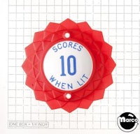 Pop bumper cap daisy dome red 'Scores 10 When Lit' blue