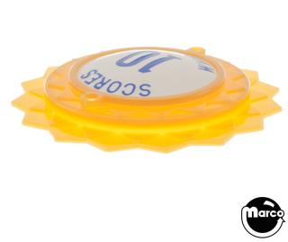 Pop bumper cap daisy dome yellow 'Scores 10 When Lit' blue